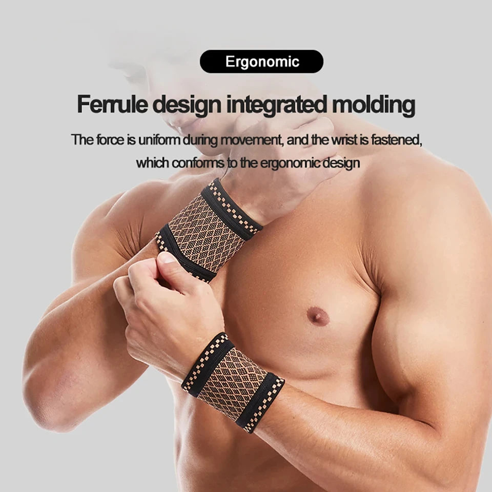 1Pair Copper Fiber Sports Wrist Support Sweat-Absorbent Breathable Knitted Nylon Wrist Brace Outdoor Sports Badminton Men Women