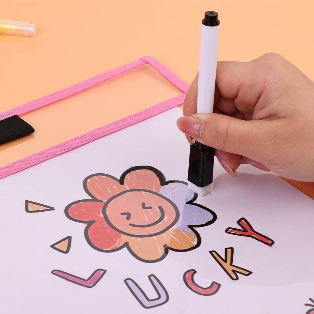 Reusable File Dry Erasable Pockets with Erasable Pen Kids Transparent  Pocket A4 Letter Hanging PET File for Teaching Supplies