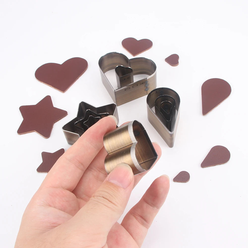 3pc DIY Cutting Punch Die Mold, Love/Star/Water Drop Handmade Leather Puncher, Making Creative Leather Craftwork Stencil Mould