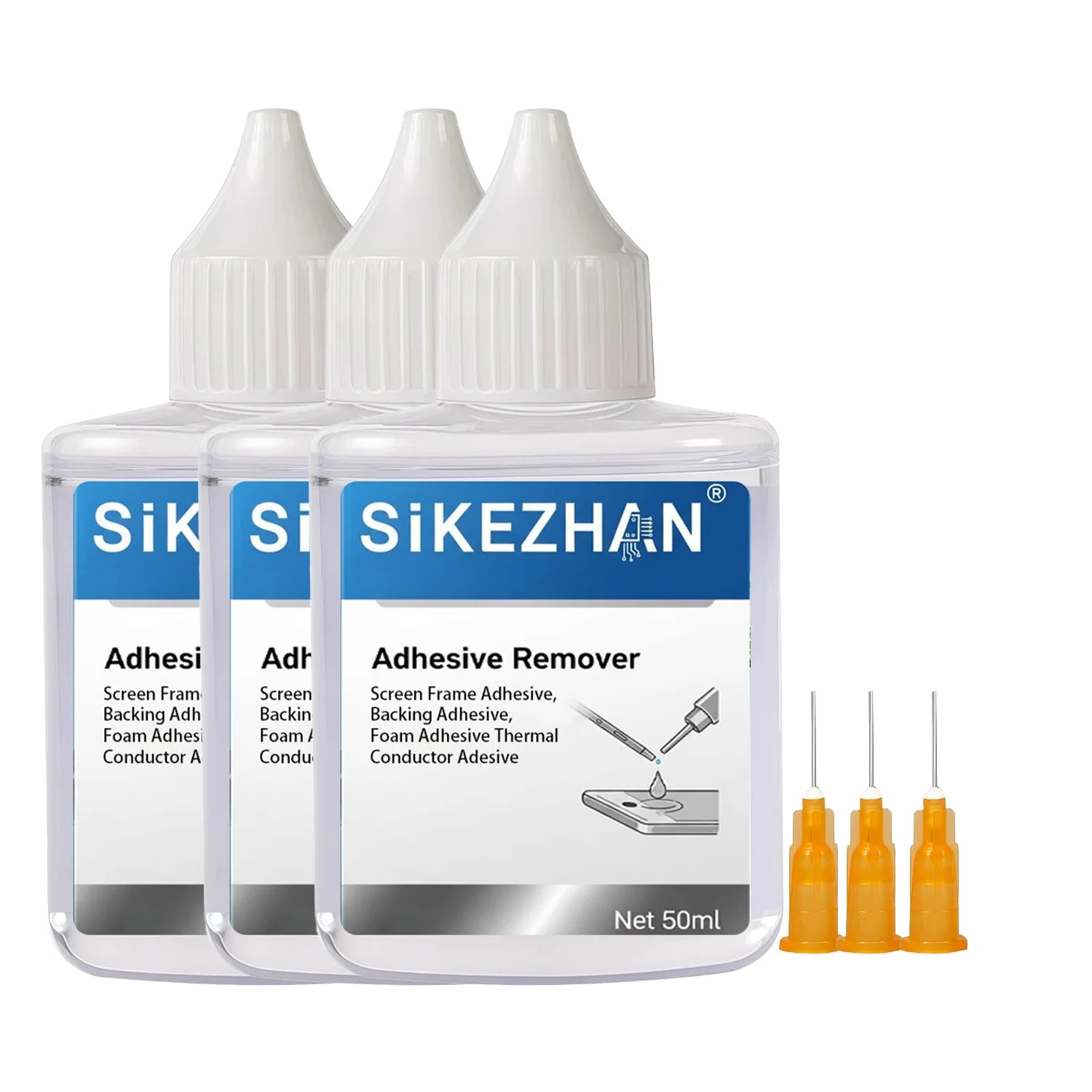 SiKEZHAN 50ml Phone Screen Adhesive Remover Liquid LCD Frame Back Cover Glue Cleaner Repair Kit Tool + Precision Injector Needle