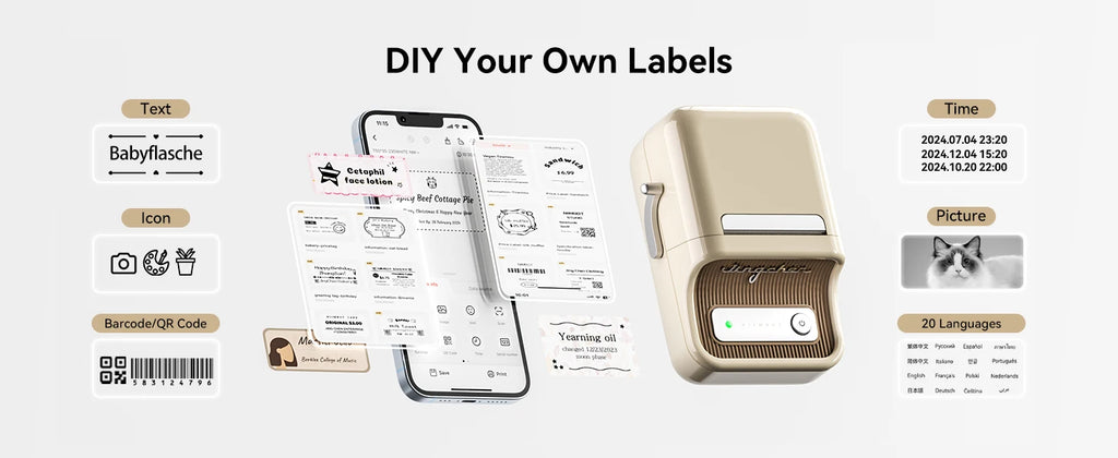 Niimbot 200dpiB21 300dpi B21PRO Label Maker Tag Price Portable Thermal Label Printer with White Photo Labels for Bakery/Business
