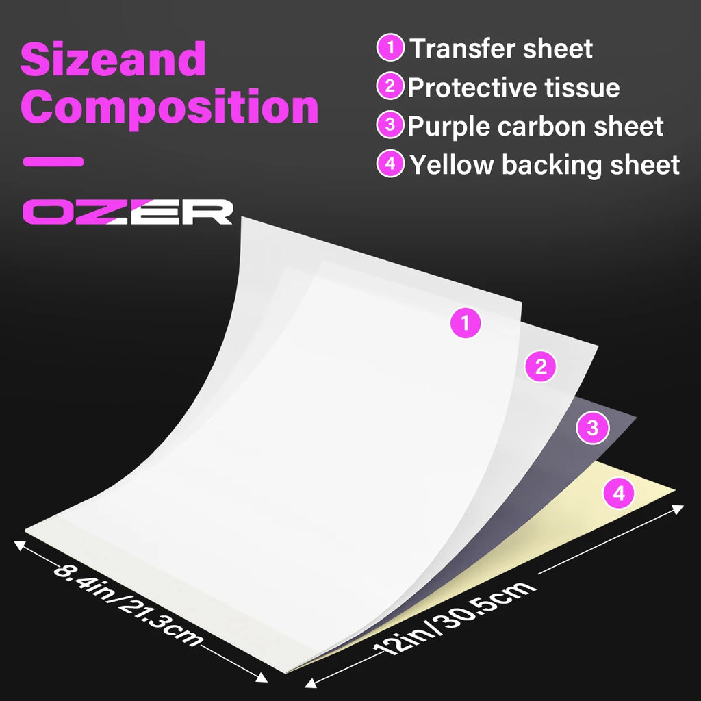 OZER 50 Sheets Tattoo Transfer Paper A4 Size, Thermal Copier Template Paper for Thermal Copier Template Paper for Tattoo Artist
