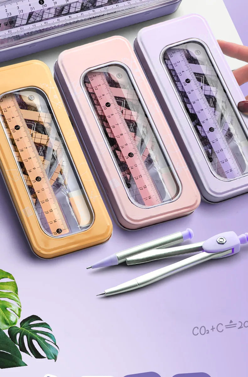 Ruler 8-piece Set Student-specific Compass Measuring Angle Ruler Triangle Ruler Ruler  Full Set of Ruler Stationery Gift Package