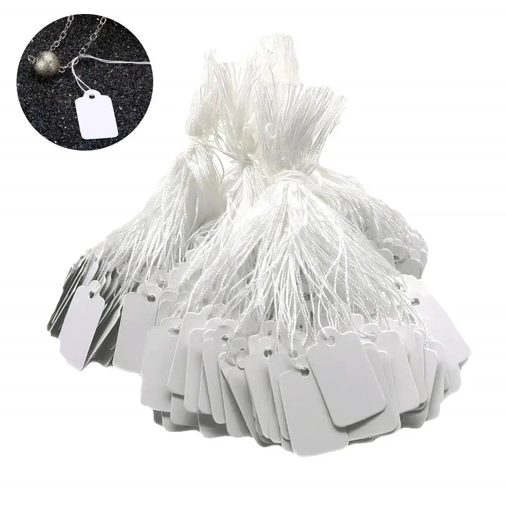 500Pcs/lot Jewelry Price Label with Cotton String Commodity Price Tag Shop Price Card DIY Gold Silver Blank Price Display Card