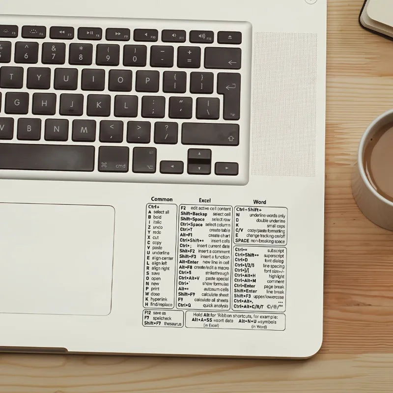 1 Set Vinyl Self-adhesive Keyboard Shortcut Stickers | Quick Reference for Windows, Excel and Word, Office Software