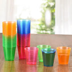 100Pcs Plastic Shot Glasses 2oz Disposable Clear Hard Plastic Cups(Multicolor) jello cups for party iridescent party supplies