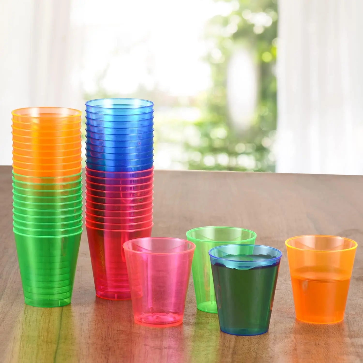 100Pcs Plastic Shot Glasses 2oz Disposable Clear Hard Plastic Cups(Multicolor) jello cups for party iridescent party supplies
