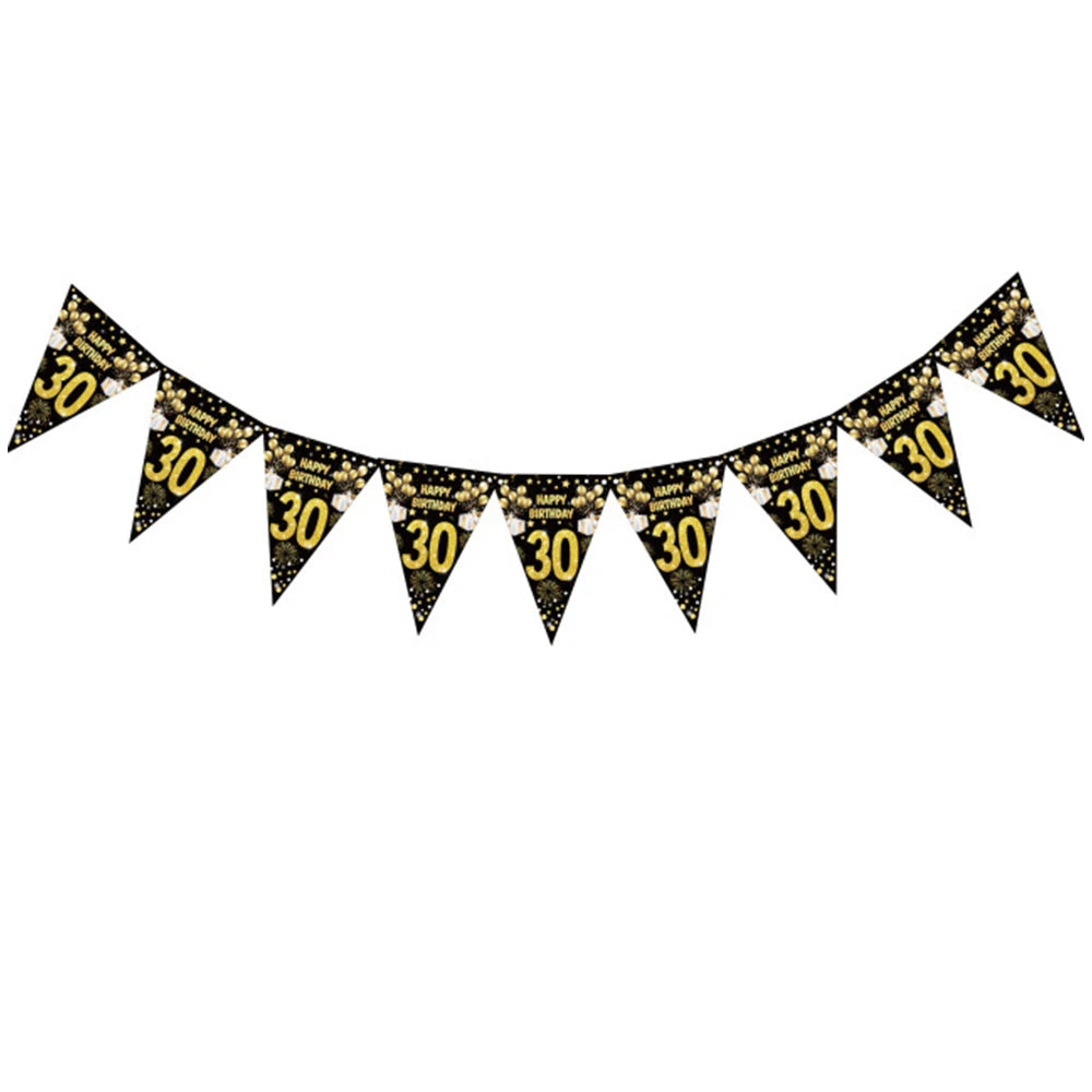 Happy Birthday 30 Year Old Disposable Tableware Black Gold Plate Tablecloth Banner For 30th Birthday Party Decorations  Supplies