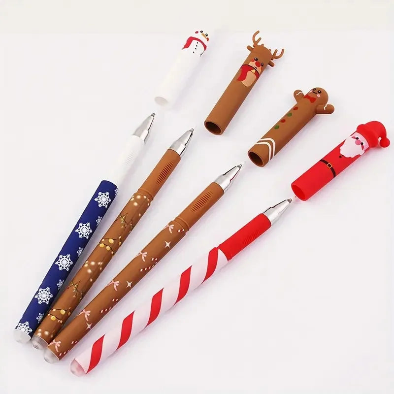 4 Types of Christmas-Themed Erasable Gel Pens Featuring Designs of Santa Claus, Snowmen Reindeer Gingerbread Erasable Pens