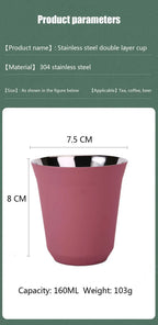 160ML 304 Espresso Mugs Stainless Steel Coffee Milk Water Drink Breakfast Cups Insulated Double Wall Safe Texture