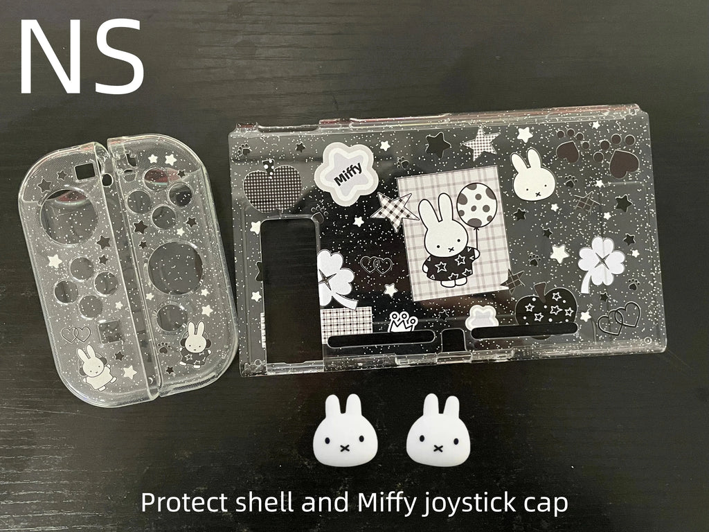 New In Stock Miffy Co-Branded Nintendo Switch OLED NS NS2 LITE Protective Case Glitter Handle Cover Transparent Black White Gift