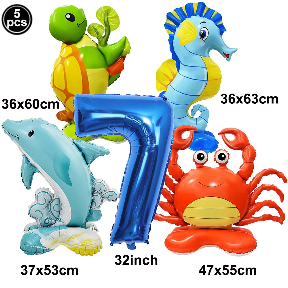 Ocean Animals Theme Disposable Tableware Plates Napkins Cup Paper Straws Whale Turtle Balloon Under The Sea Birthday Party Decor