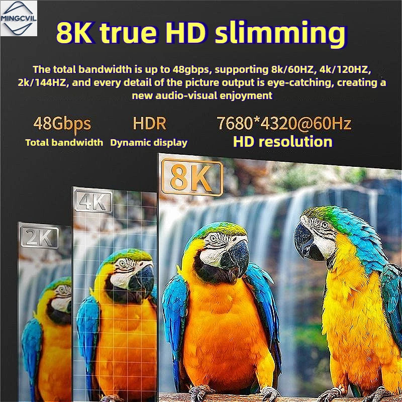 MINGCVIL 48Gbps HDMI-compatible Cable 8K 60Hz 1m 2m 3m 5m HDMI-compatible 2.1 Cable 4K 120Hz HDR 3D Effect Video for HDTV PC