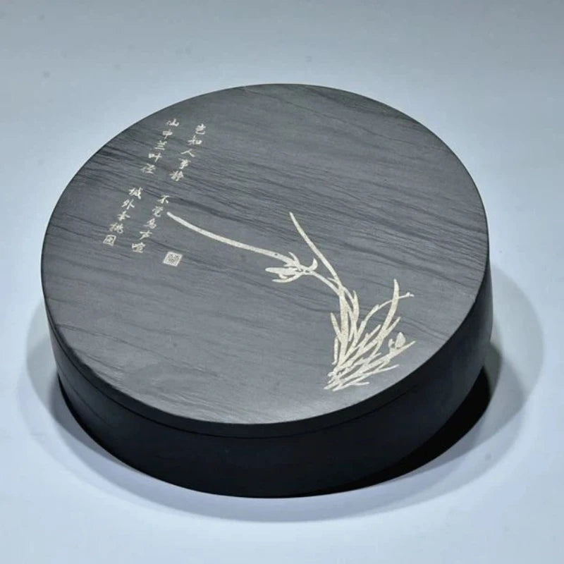 She Ink Slab With Lid Tai Chi Inkstone Water Grain Stone for Calligraphy Brush Writing Practice Painting Ink Grinding Stationery
