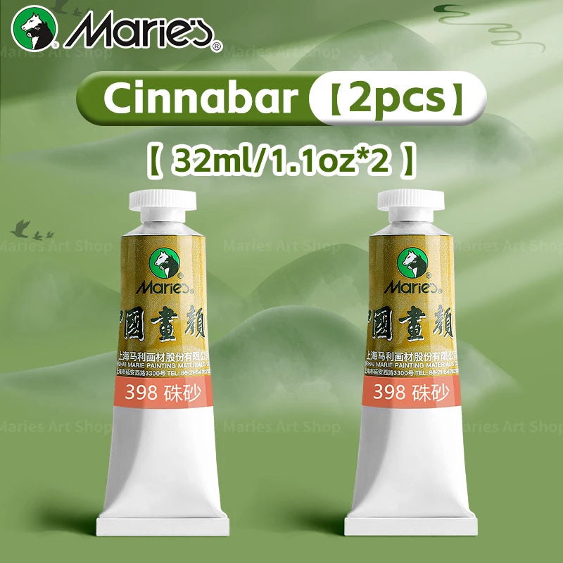 Marie's Chinese Painting Pigment Set,2pcs 20 Colors 32ml/1.13oz Tube,Watercolor Sumi Paint Kit for Drawing,Writing,Ink,Landscape