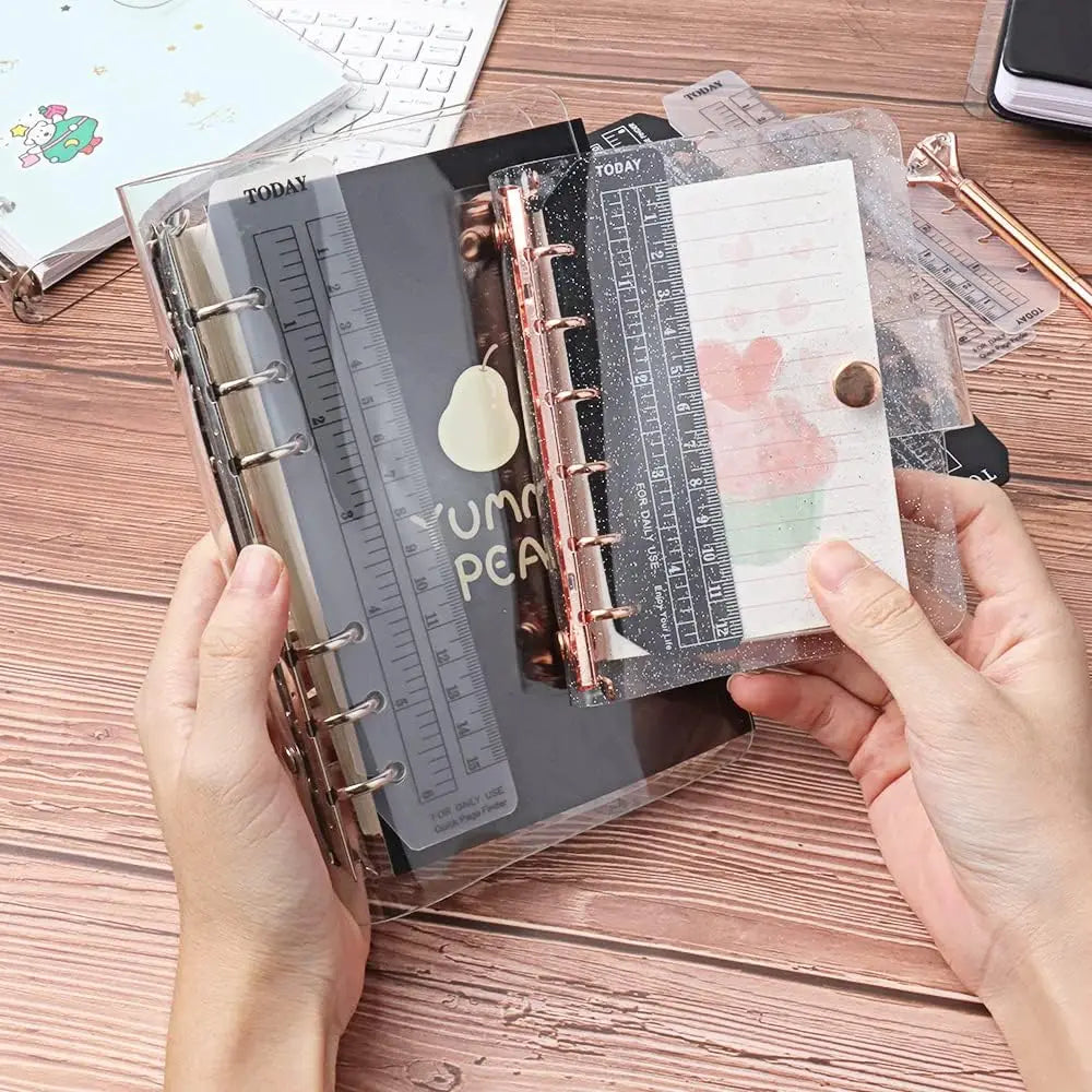 1PC PVC Spacer Soft Ruler Thickened Handbook Bookmark Ruler A5 A6 Loose-Leaf Notebook Peripheral Standard 6-Hole Scale Ruler