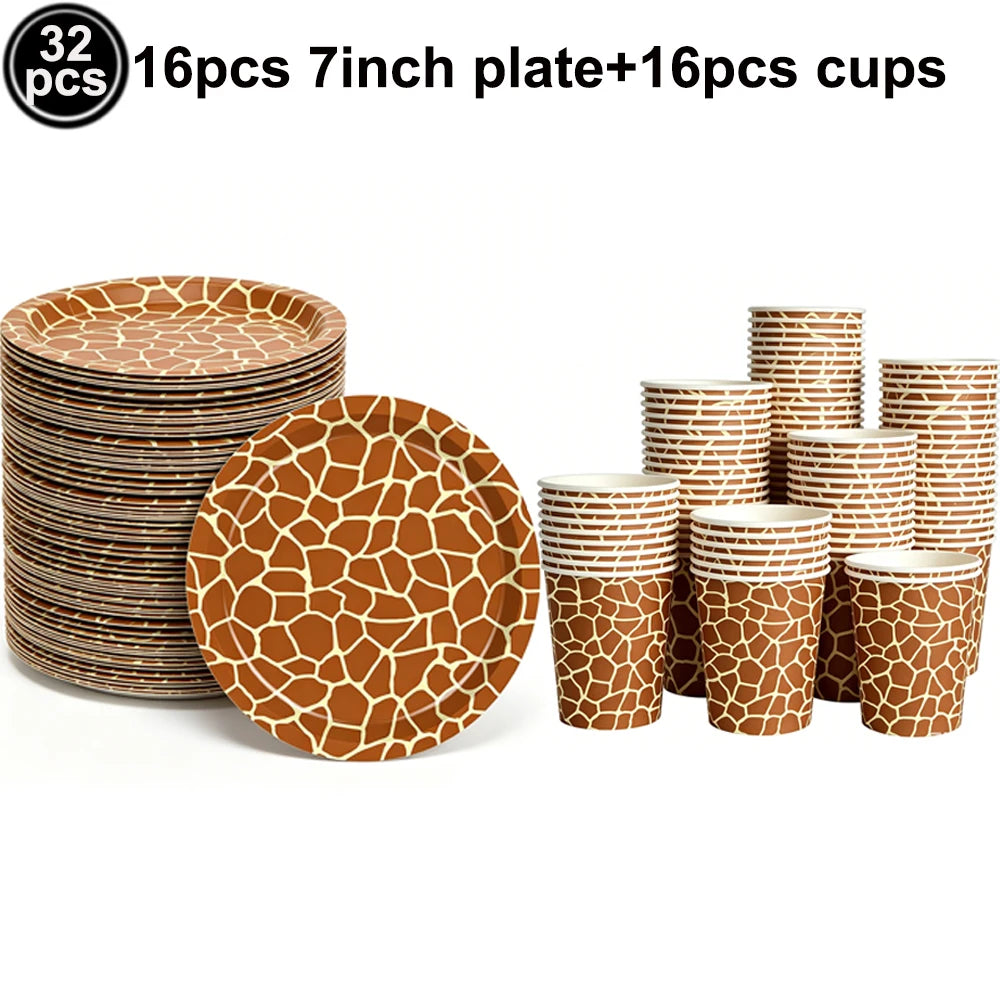 Jungle Safari Wild Animal Party Supplies Disposable Jungle Zoo Animal Print Paper Plates Napkins for Birthday Party Baby Shower
