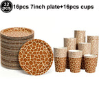 Jungle Safari Wild Animal Party Supplies Disposable Jungle Zoo Animal Print Paper Plates Napkins for Birthday Party Baby Shower