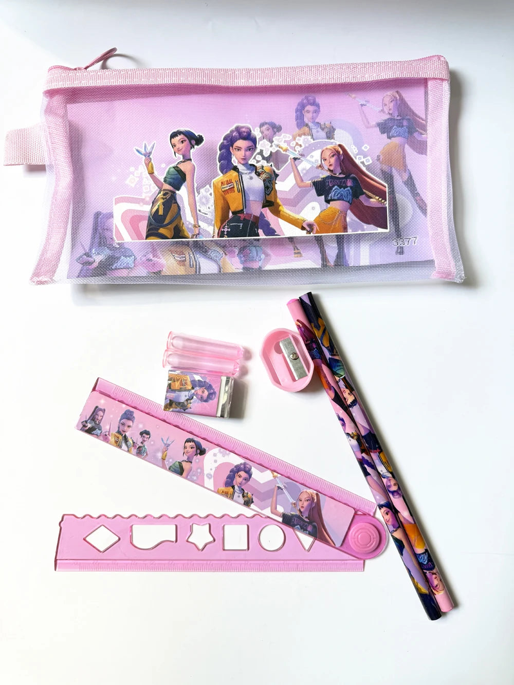 Girls Pencils Ruler Pencil Sharpener Pen Bag Toys Eraser Kids Cute Stationary Set Student School Supplies Kids Birthday Gift