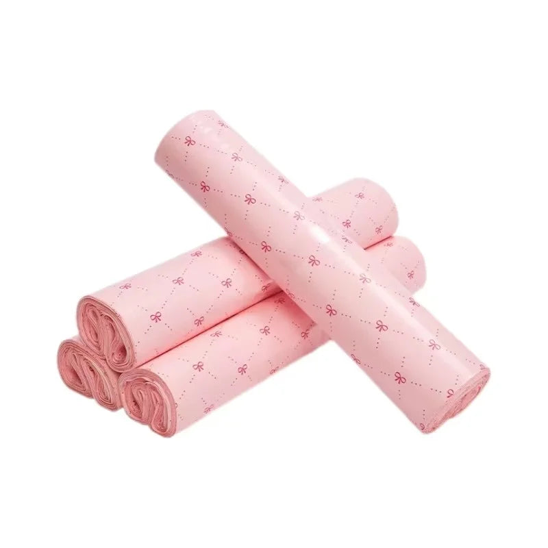 50Pcs New Pink Courier Bags Bow Heart Pattern Poly Frosted Self-Seal Shoe Bag PE Delivery Envelope Mailer Mailing Bags Organizer