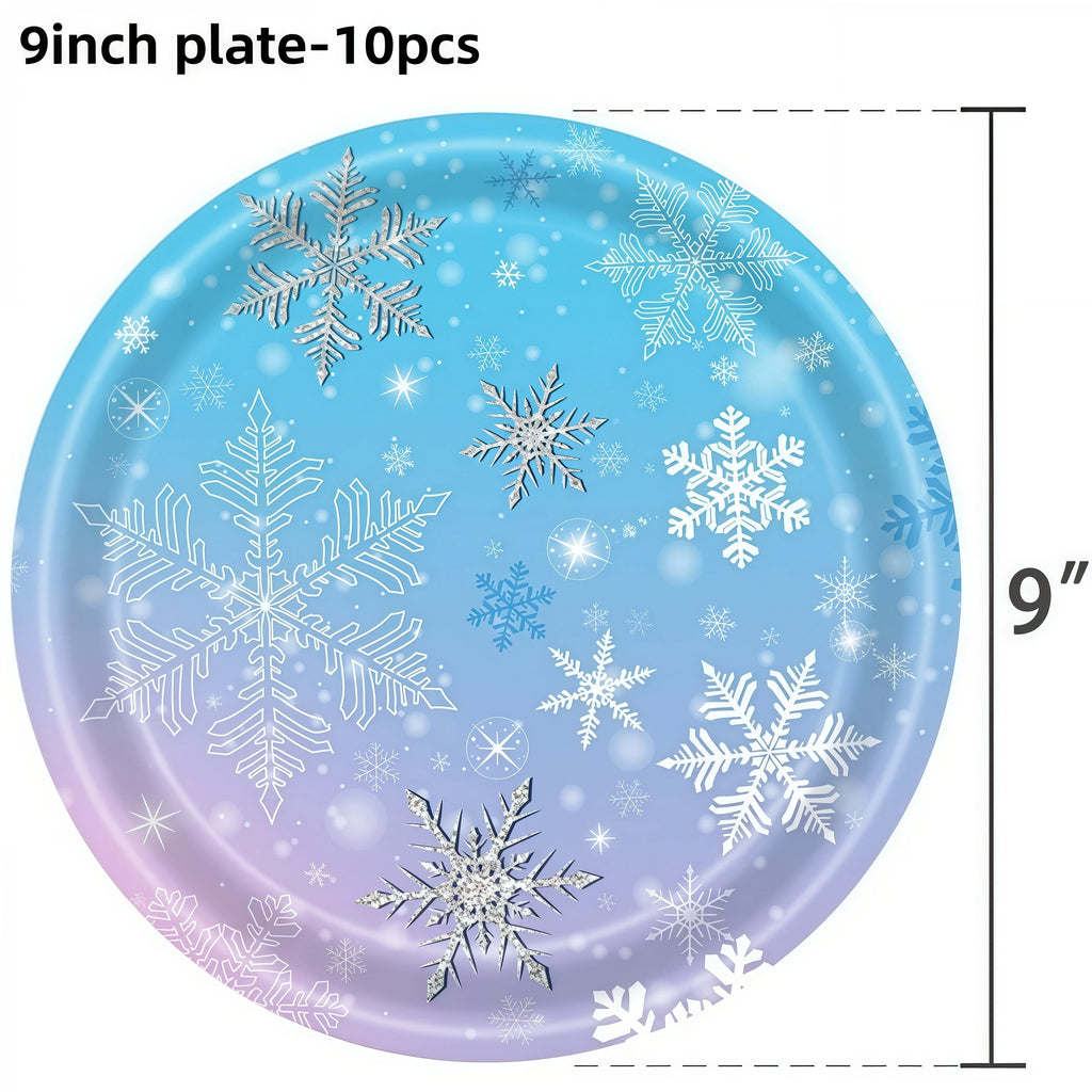 Christmas Snowflake Party Supplies Tableware Set Cups Plates Napkins Tablecloth Blue Purple Snowflake Birthday Decoration Props