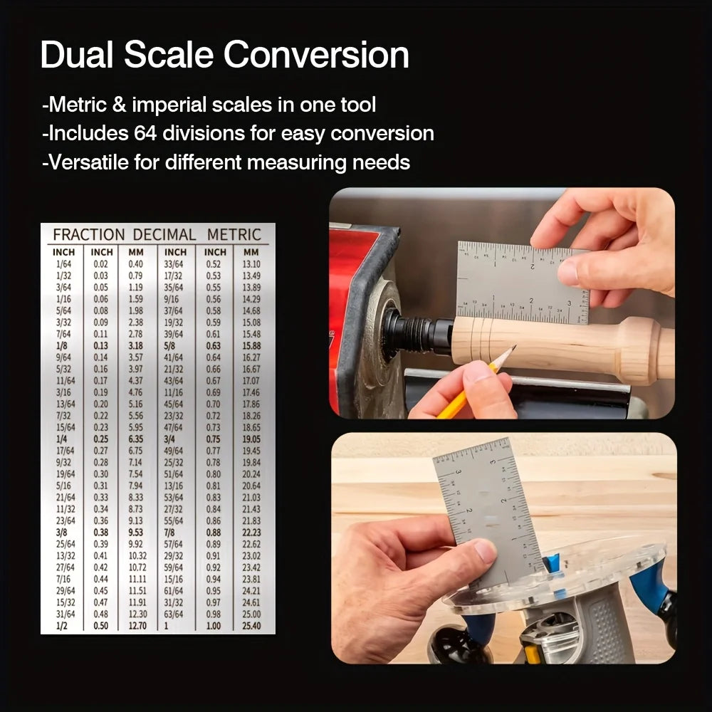 3-Inch Stainless Steel Precision Square Ruler, Dual Scale Metric/Imperial Conversion, Compact & Portable Pocket Measuring Tool