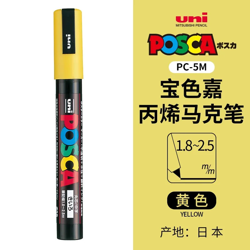 uni POSCA POP Water-Based Marker,Assorted Colors PC-1M/3M/5M 0.7~2.5mm Tips Professional Acrylic Paint Pen for Artists&Designers
