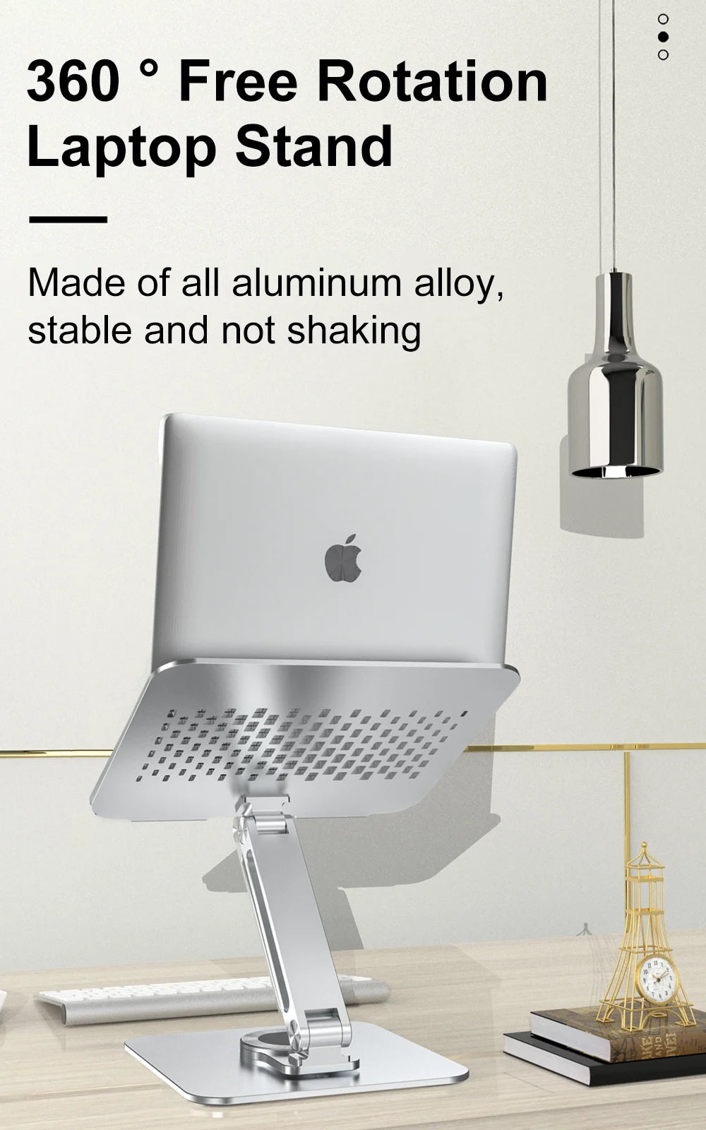 360° Rotatable Stand Metal Aluminum For Laptop Holder Adjustable Anti-Slip Silicone Base Stability for Tablet ﻿Portable Monitor
