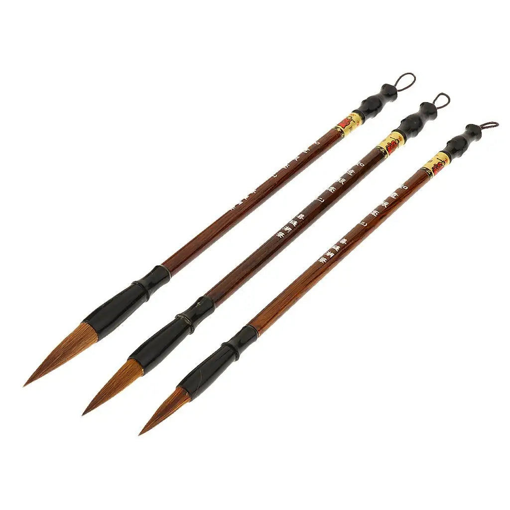 Pack of 3 Professional Chinese Calligraphy Kanji Japanese Sumi Drawing Brush Large, Small, Medium Size