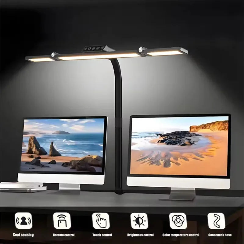 LED Desk Lamp Eye-Caring Desk Light with Stepless Dimming Adjustable Flexible Gooseneck with Clamp for Reading Study Workbench