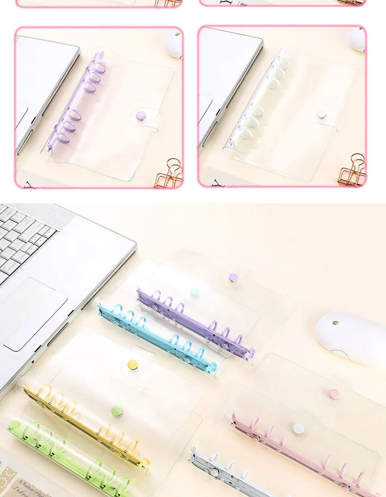 Lightweight Pvc Loose-Leaf Shell 6 Holes A6 Transparent Loose-Leaf Shell, Color Clip, Simple Candy Color Album Shell