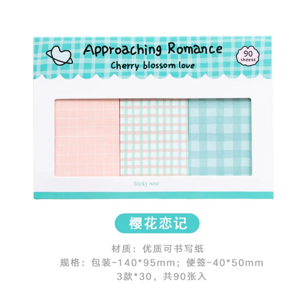 Kawaii Grid Sticky Notes Set, Cute Memo Pads Assorted Colors for Diary Journal Scrapbooking, Stationery Gift for School Office Supplies