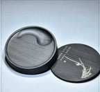 She Ink Slab With Lid Tai Chi Inkstone Water Grain Stone for Calligraphy Brush Writing Practice Painting Ink Grinding Stationery