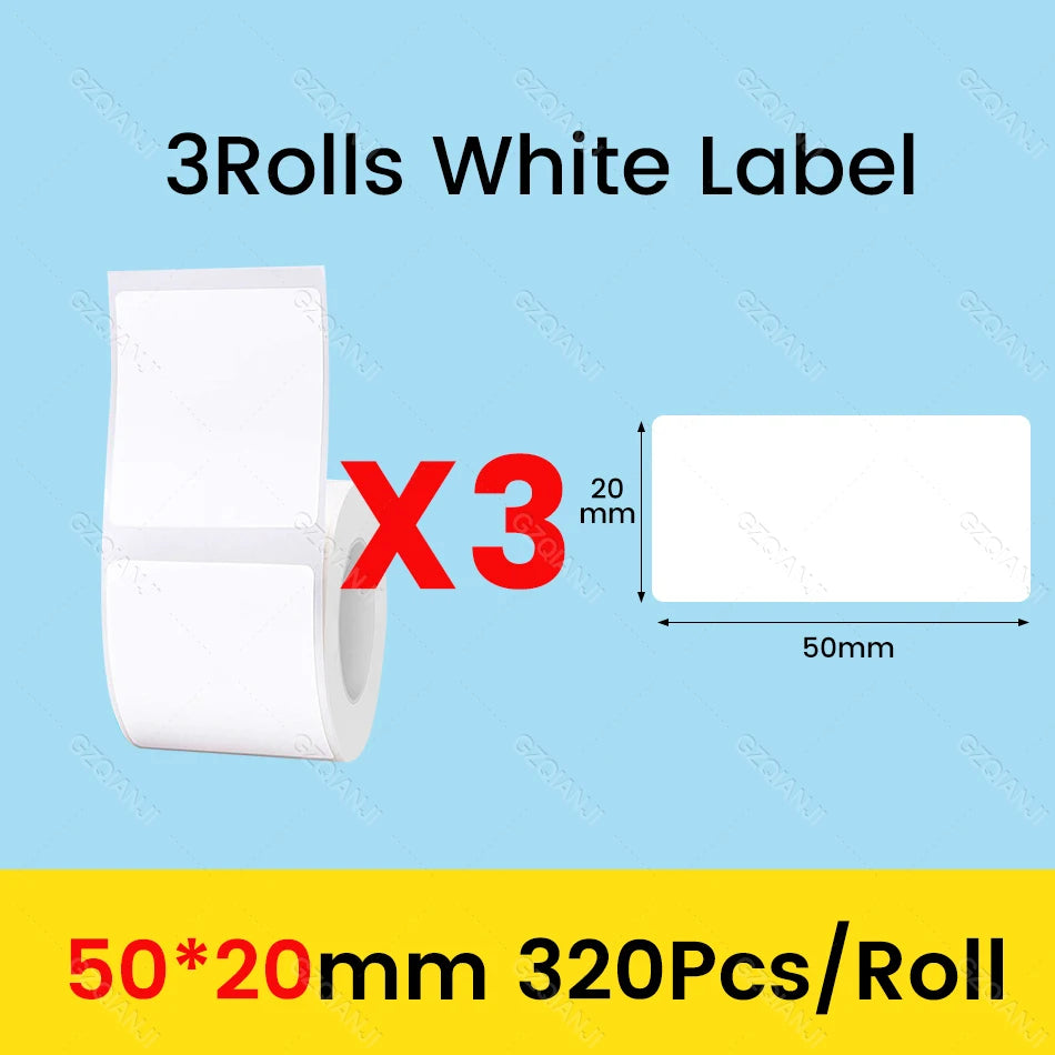 3/5/10 Rolls NiiMbot B21 B1 Label Printer Paper Roll Waterproof Anti-Oil Tear-Resistant Price Tag Pure White Sticker Papers