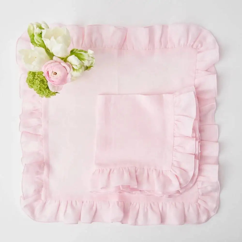 1 Pcs 100% Linen Napkins Wedding Dinner Solid Color Flounce Placemats Ruffle Edge Classical Custom Home Table Napkin