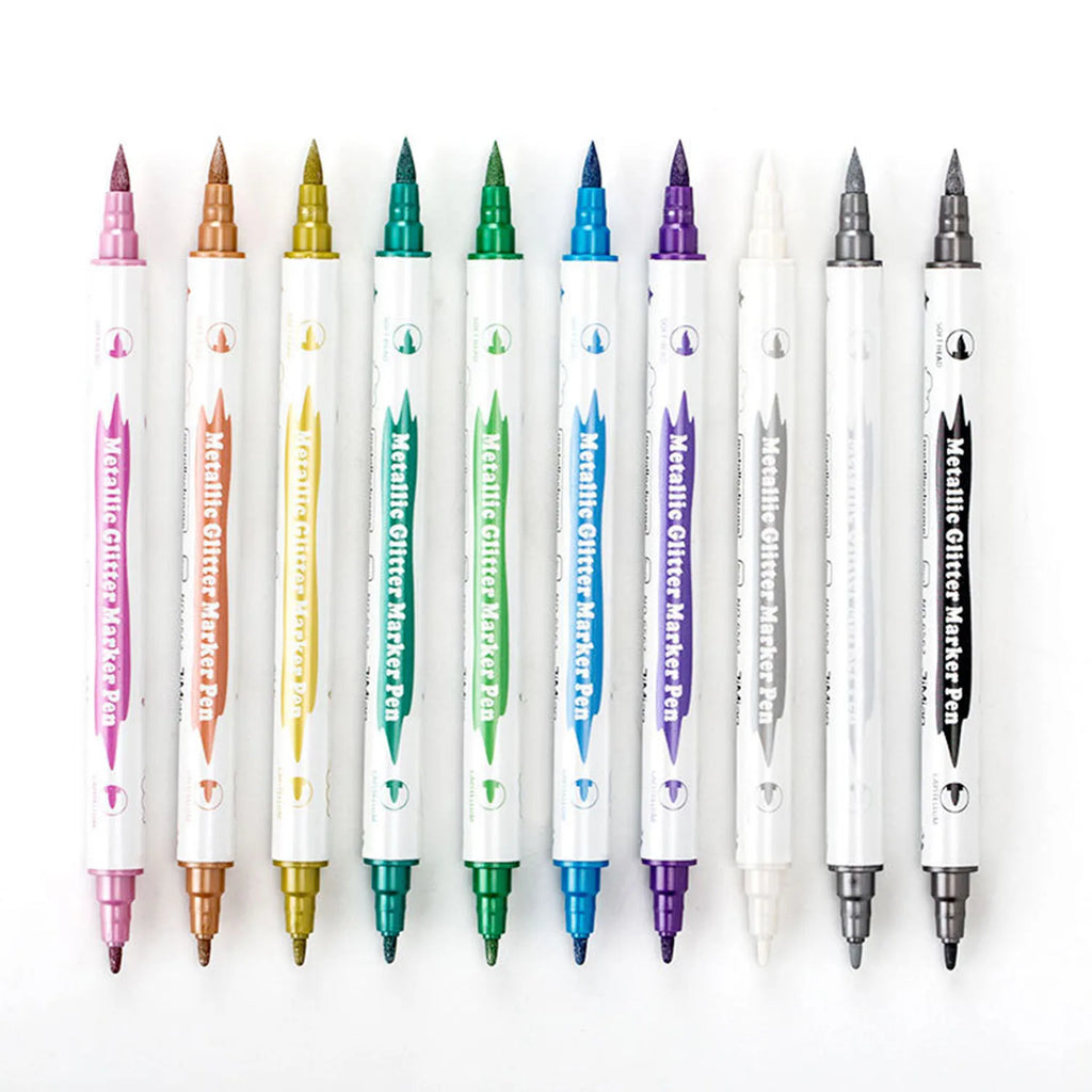 10PCS Dual Tip Metallic Marker Pens Brush & Fine Nibs Paint Markers For DIY Cards Scrapbooking Art Supplies, Back To School