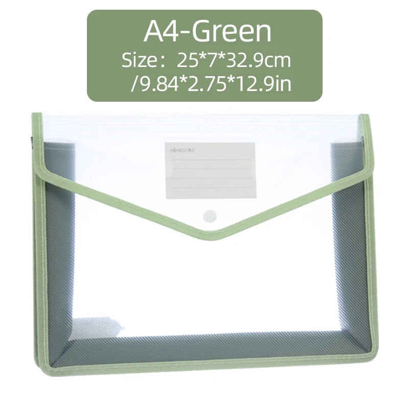 1Pcs Transparent A4 Waterproof File Folder with Press Button Plastic Document Bag for Data Storage Office Supplies