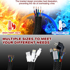 Braided Wire Loom PET Cable Loom Expandable Braided Sleeving Wire Sleeve for TV Computer Home Theater Cable Sleeve 3M/10M