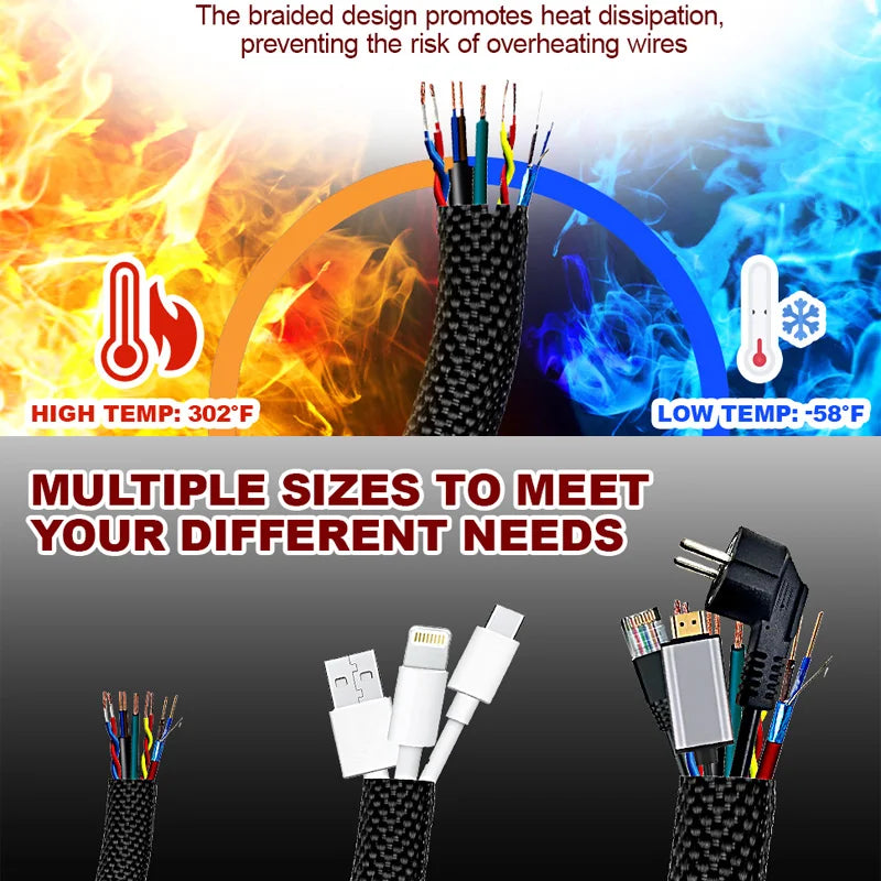 Braided Wire Loom PET Cable Loom Expandable Braided Sleeving Wire Sleeve for TV Computer Home Theater Cable Sleeve 3M/10M