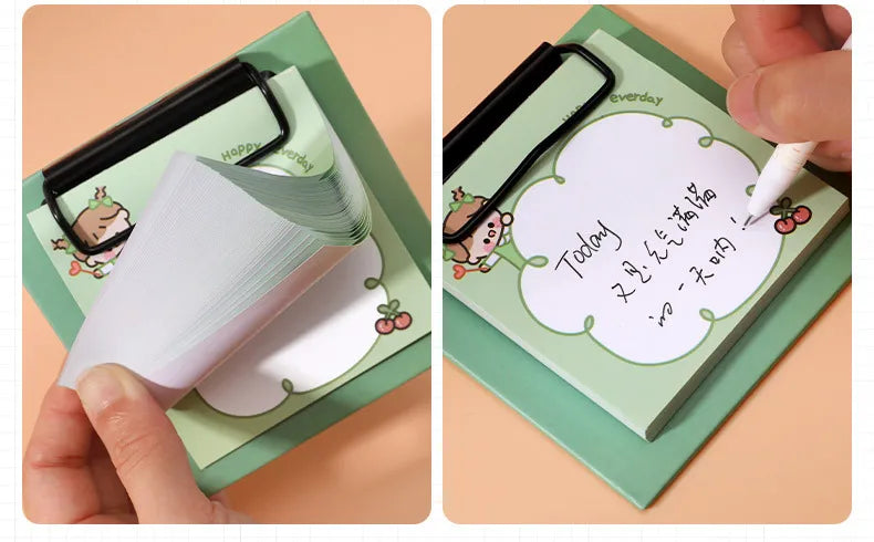 1pcs Cartoon Board Clip Sticky Note Book Student Ins Girl Memo Sticky Note Study Office Non-sticky Message Paper