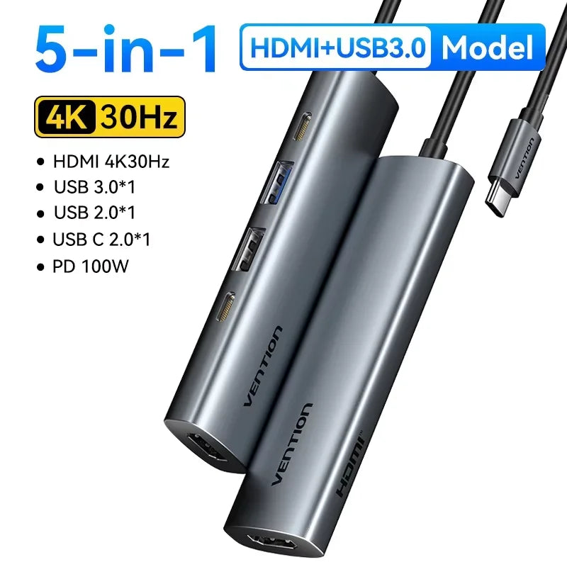Vention USB C Hub HDMI 4K 60Hz 9 in 1 PD 100W RJ45 Adapter USB3.0 Hub 5Gbps Splitter Docking Station for MacBook Air iPad Laptop