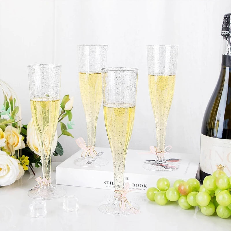 100pcs 5oz Disposable Cups Sparkling Champagne Bar Cups Plastic Champagne Flutes Clear Toasting Glasses for Weddings Party