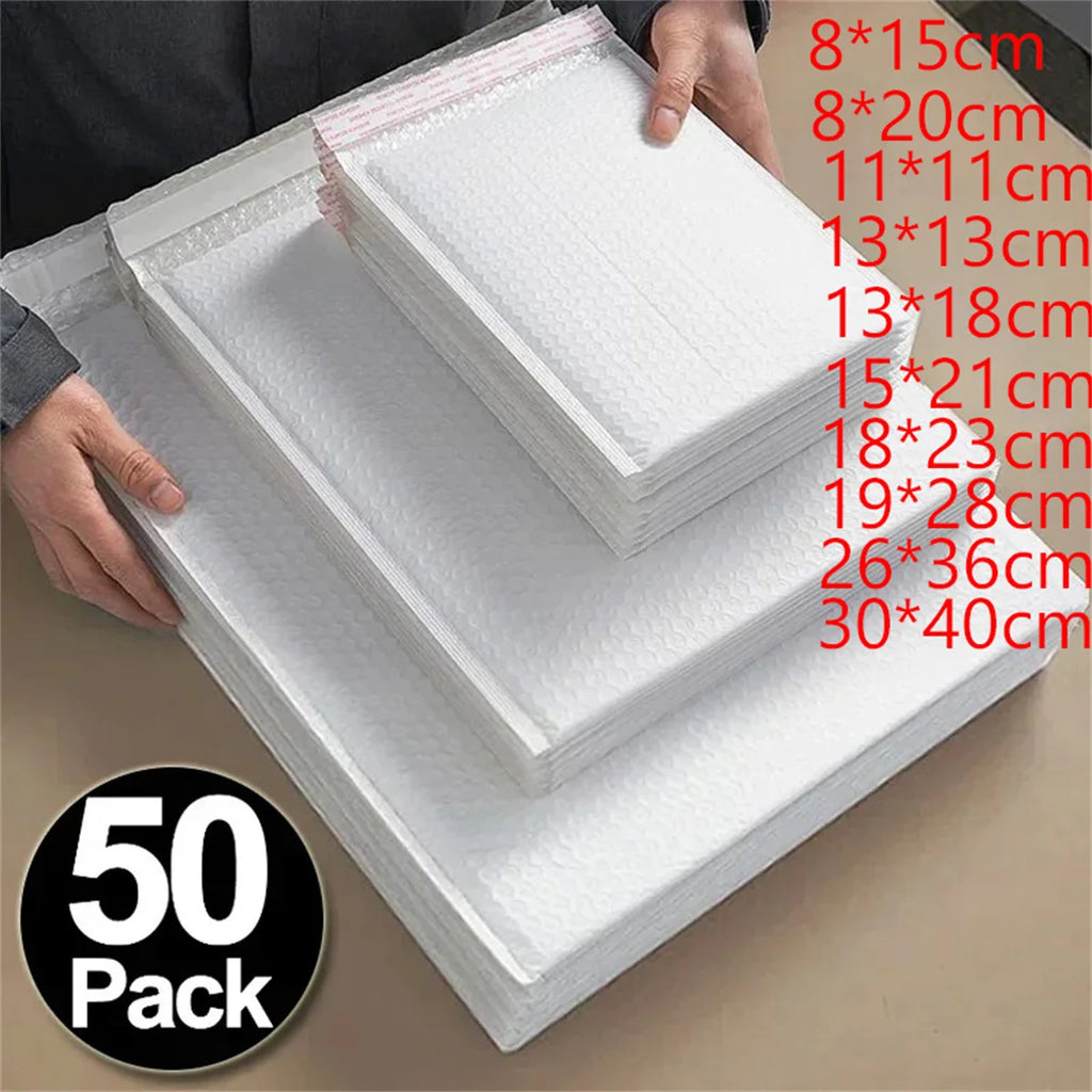 2026 50Pcs Bubble Mailers White Poly Bubble Mailer Self Seal Padded Gift Bag Packaging Envelope Bags Book Shipping Package Bag