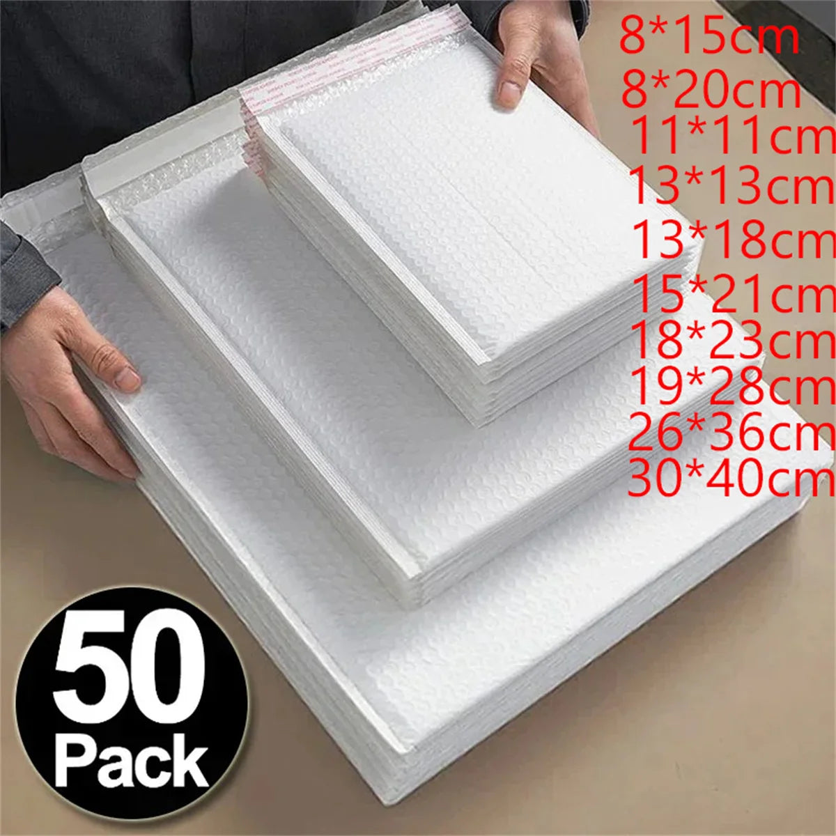 2026 50Pcs Bubble Mailers White Poly Bubble Mailer Self Seal Padded Gift Bag Packaging Envelope Bags Book Shipping Package Bag