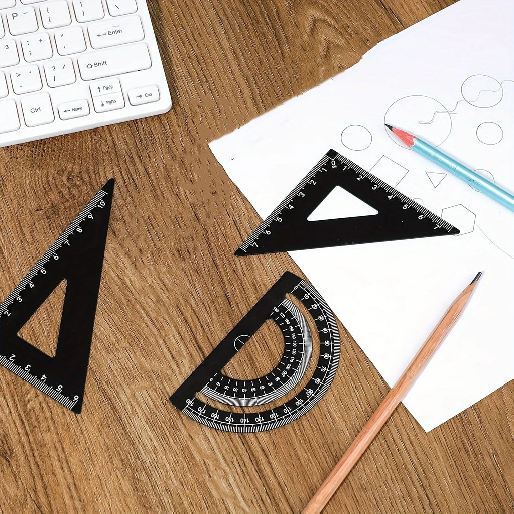 Metal Geometry Ruler Set, 4Pcs Precision Measuring Kit with Triangle, Protractor & Storage Case for School,Math Exams & Drafting
