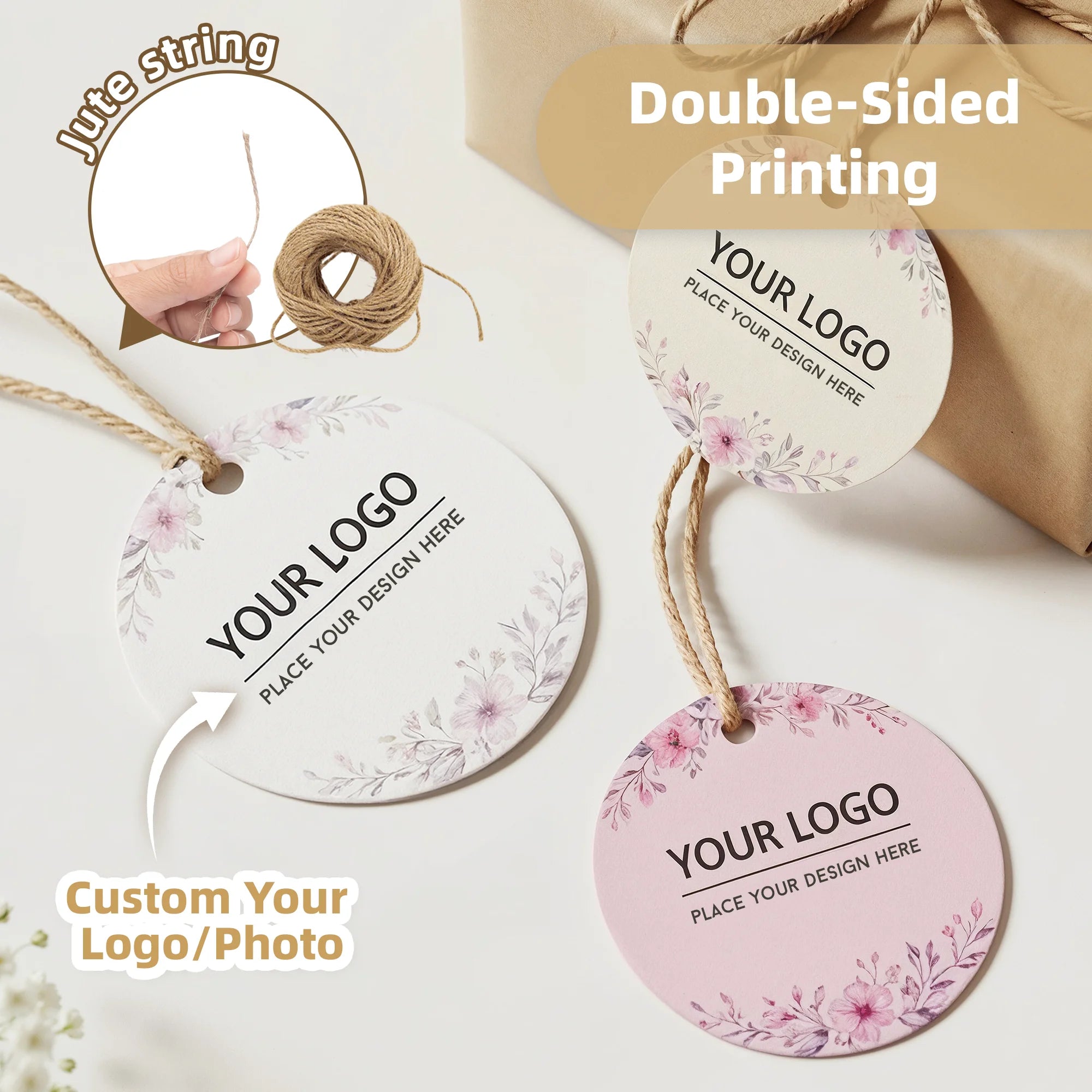 Custom Hang Tags Labels for Clothes Custom Round Paper Hang Tags for DIY Handmade Items for Valentines Gift Wedding Decorations
