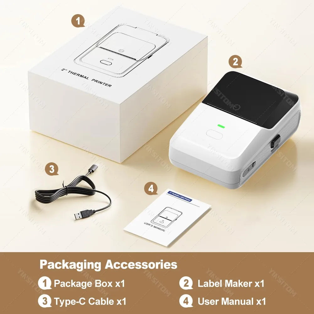 YINSITOM 20-50mm Mini Portable Thermal Printer Bluetooth Barcode Hand Multifunctional Price Label Sticker Maker Android / iOS