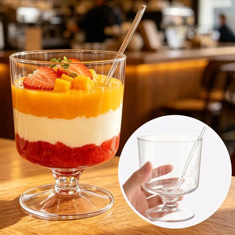 Disposable Plastic Cups with Spoons Transparent  DIY Dessert Cup Pudding Container for Ice Cream Cake Fruit Yogurt Snacks Bowls