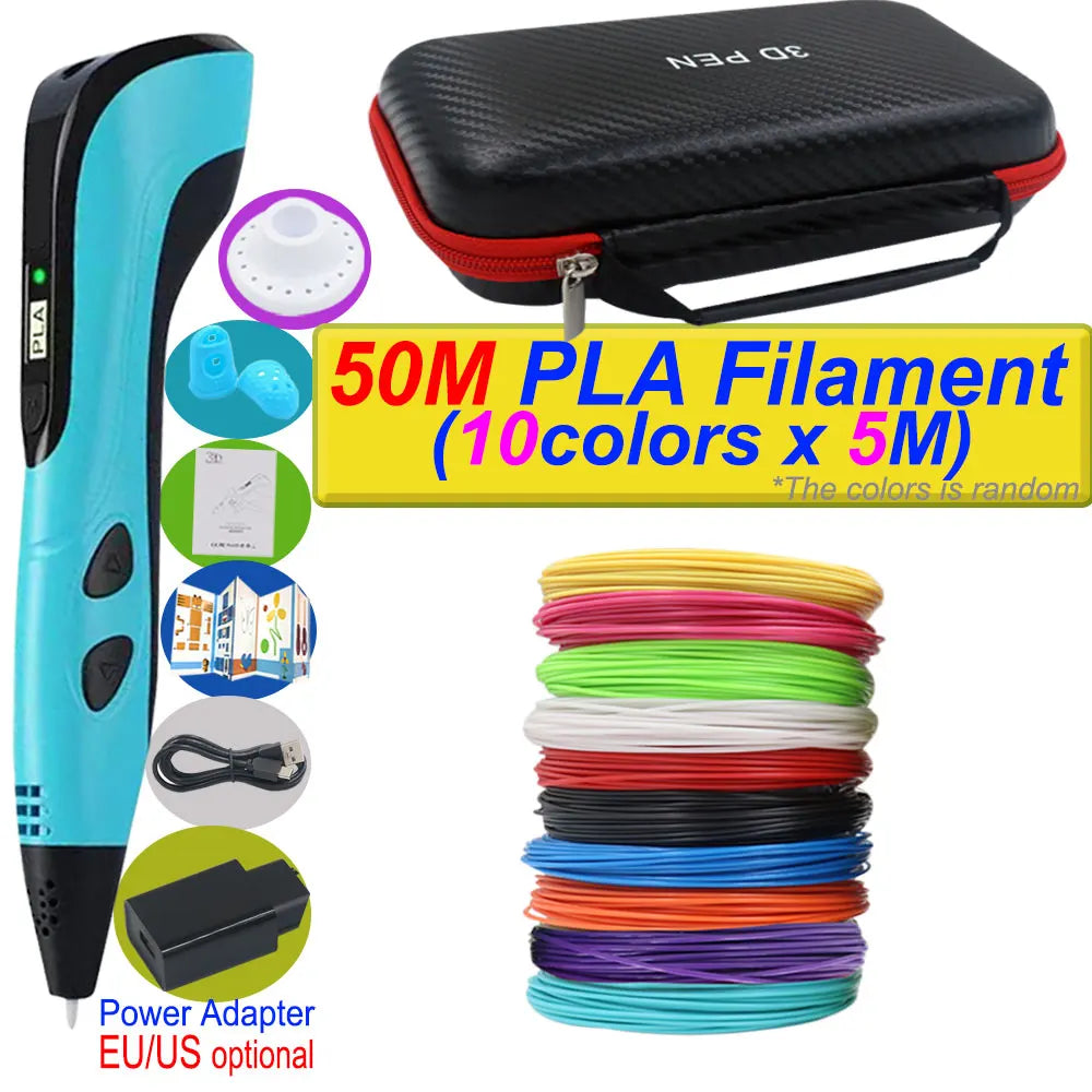 2026 New 3D Printing Pen DIY Three-dimensional Painting Children Toys With LCD Screen Power Adapter 200M PLA Filament Toys Gift