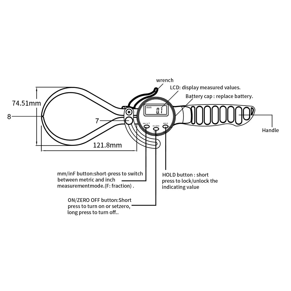 SHANHR Digital Inside Outside Caliper Gauge Fraction/mm/in Inside Digital Caliper Gauge For Woodworking